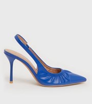New Look Bright Blue Ruched Slingback Stiletto Heel Court Shoes